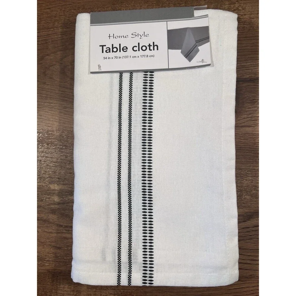 Home Style Rectangular Tablecloth 54 x 70 White/Black Stripe 100% Cotton